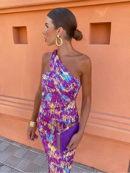 Fashionable Ladies Off Shoulder Printed Dress