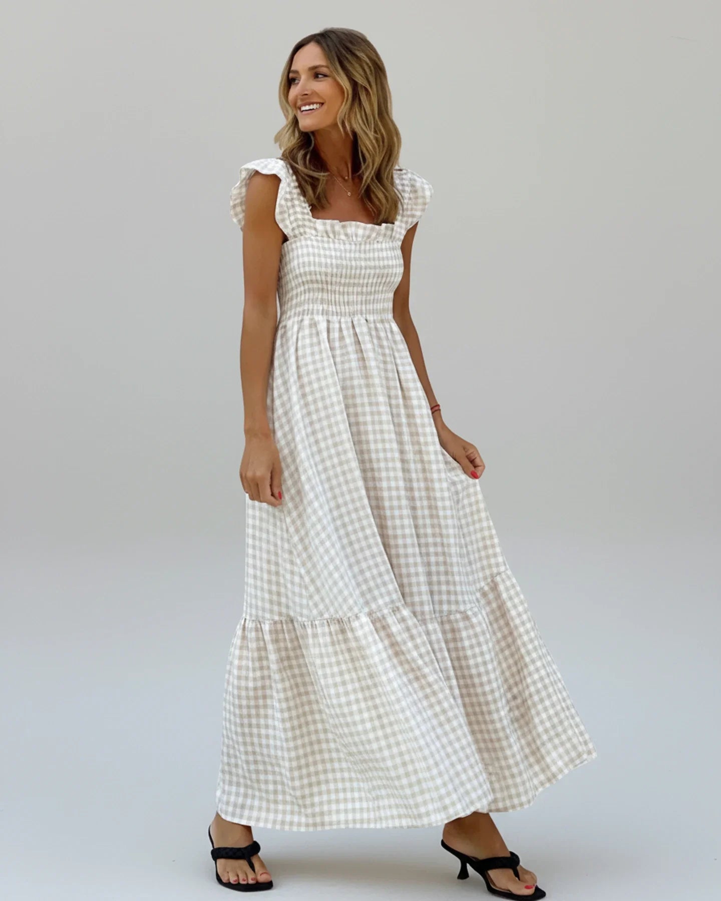 Women's Maxi Dress Gingham Print - VibreMode