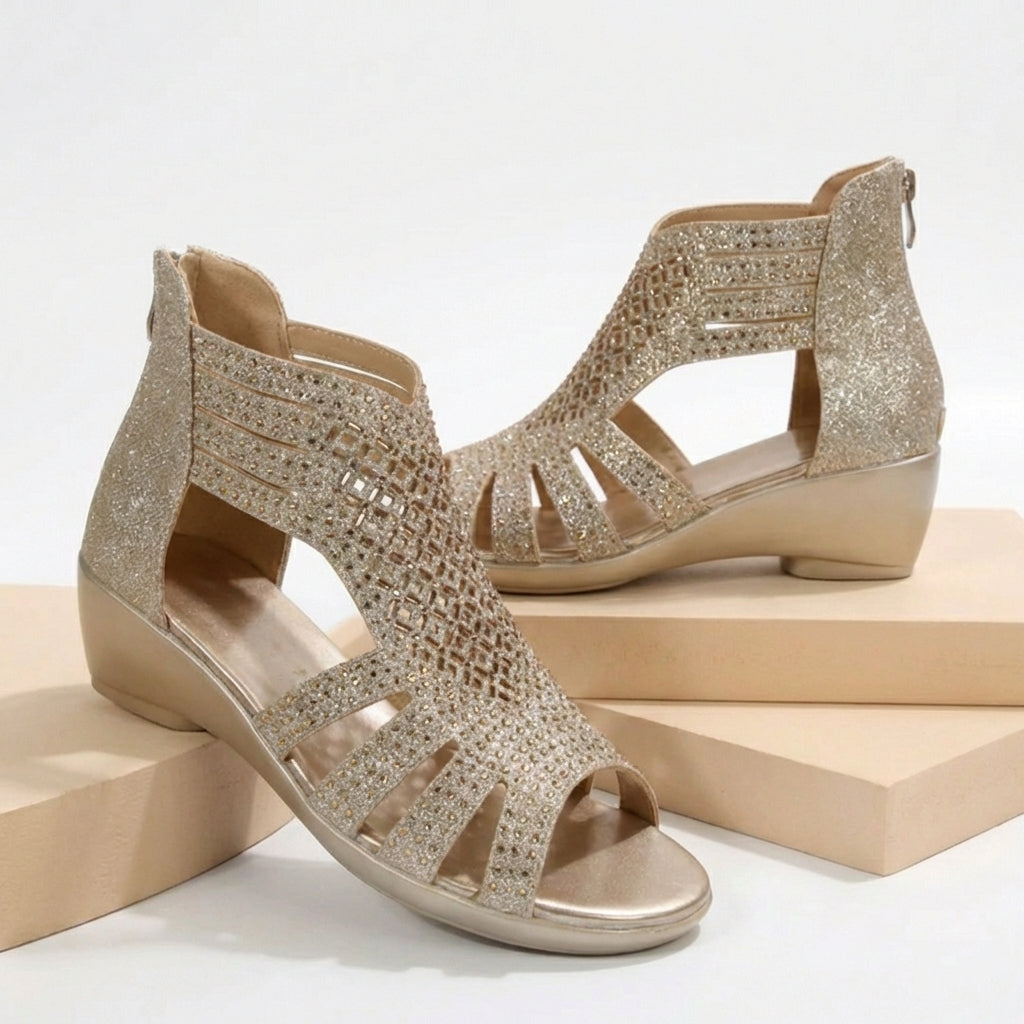 Womens Wedge Sandals Back Zipper Cut Out Design