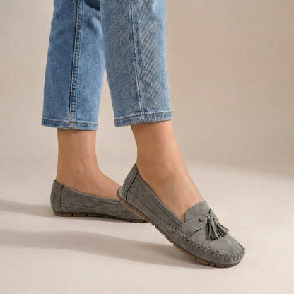 Suede Slip On Loafers Moccasin Stitching Brown