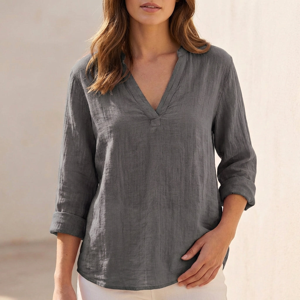 Women's Cotton Linen V-Neck Blouse Relaxed Fit