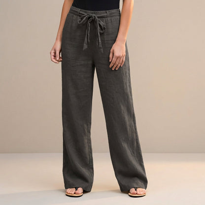 Women's High Waist Wide Leg Trousers Self Tie Waist