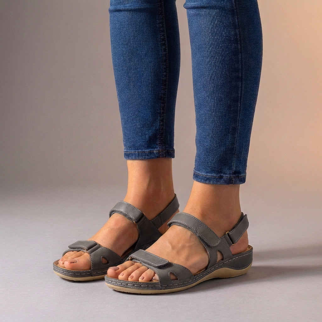 Adjustable Strap Sandals Cushioned Sole Comfortable Brown