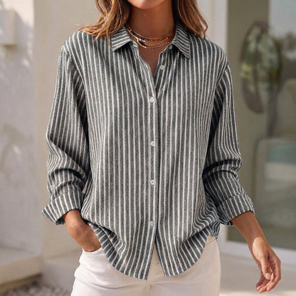 Relaxed Fit Striped Button Up Shirt Classic Collar
