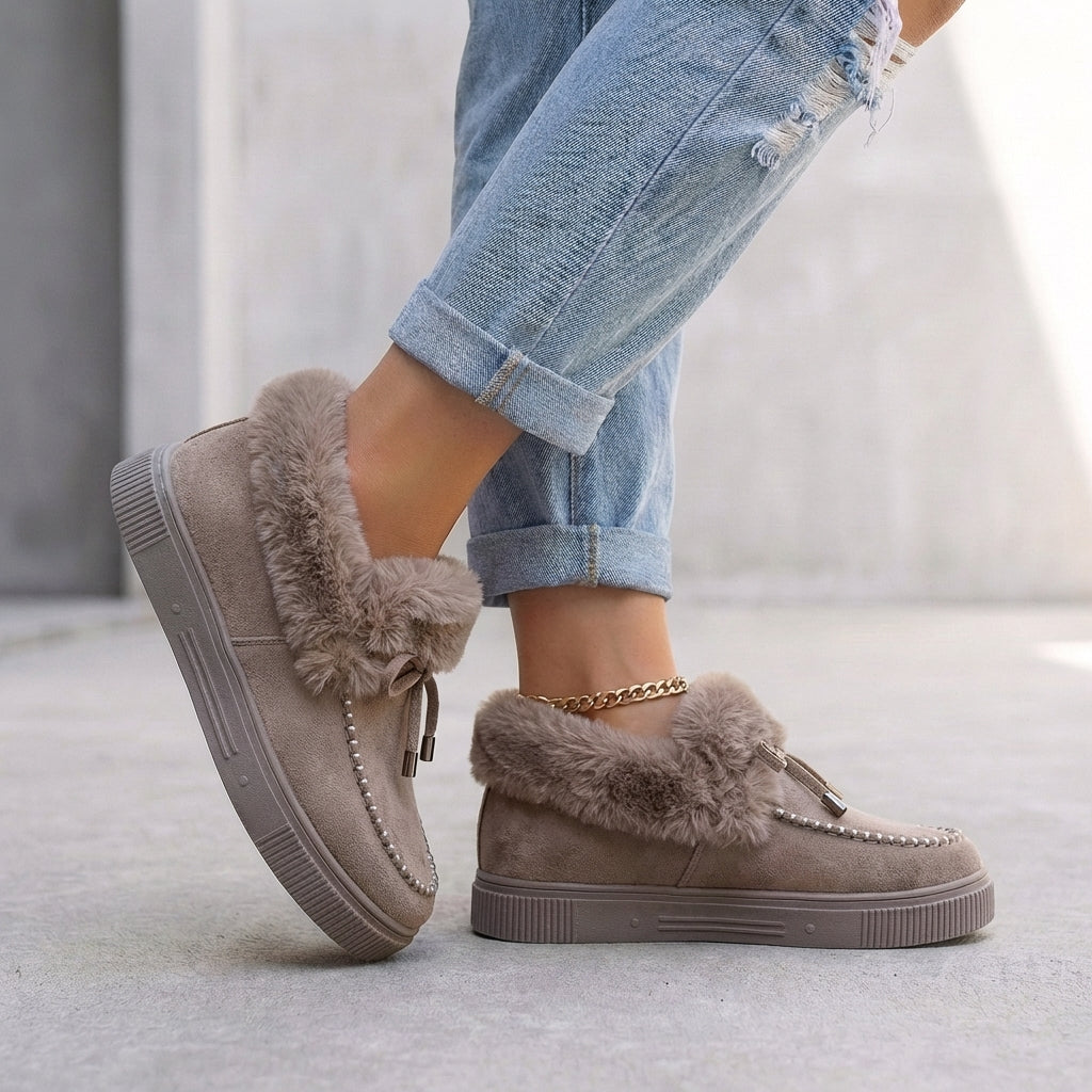 Women's Ankle Boots Faux Fur Moccasin Tan - VibreMode