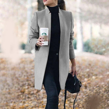 Women's Wool Trench Coat Long Stand Collar Warm Beige
