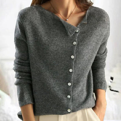 Chic Ladies Offcenter Button Knit Sweater