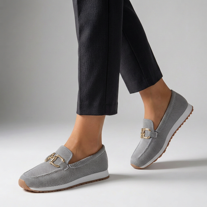 Relaxed Fit Knit Loafers Gold Tone Bit Platform Sole