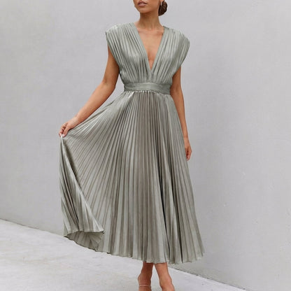 Women's Midi Dress Draped Bodice Defined Waist