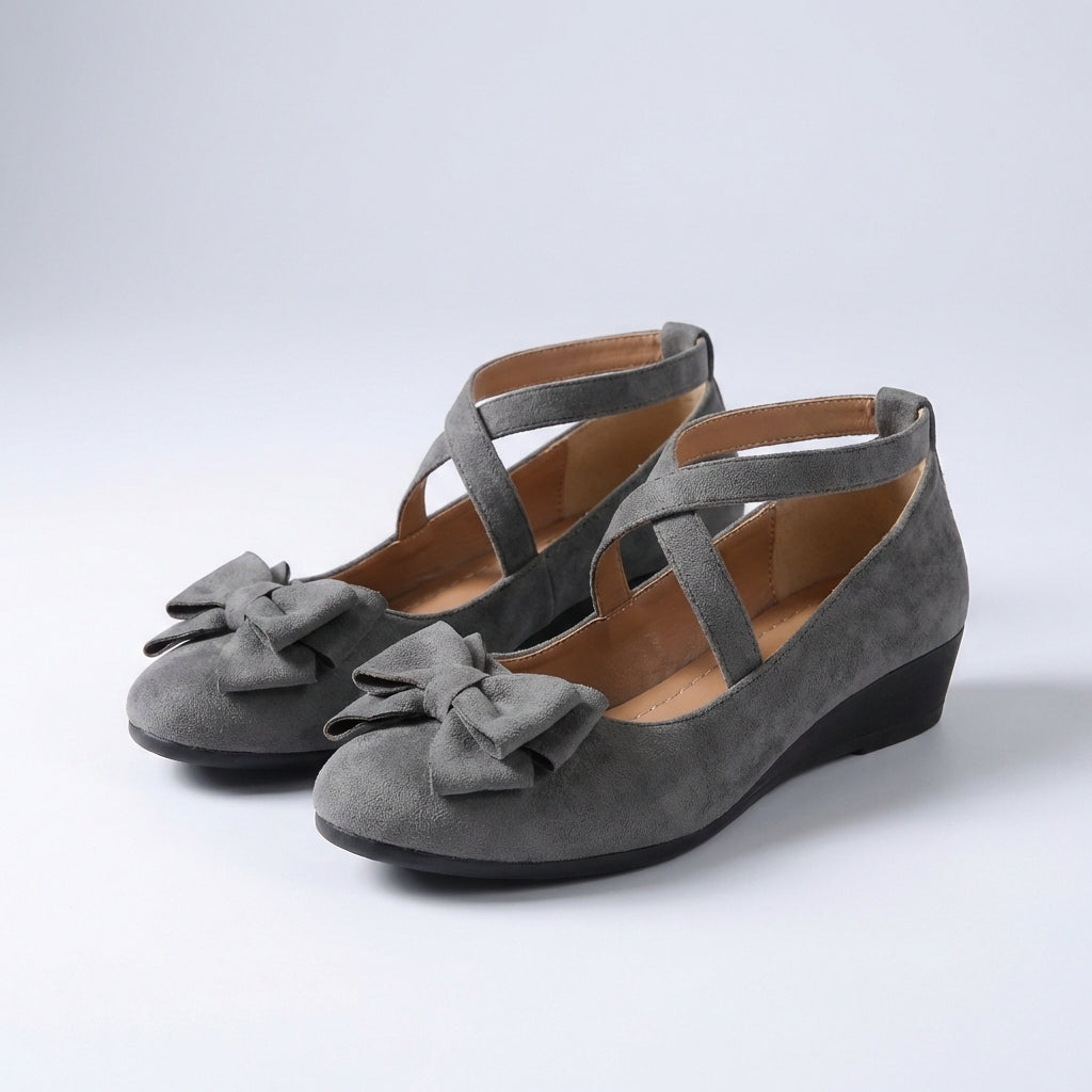Womens Fitted Wedge Loafers Cross Over Strap Bow Detail