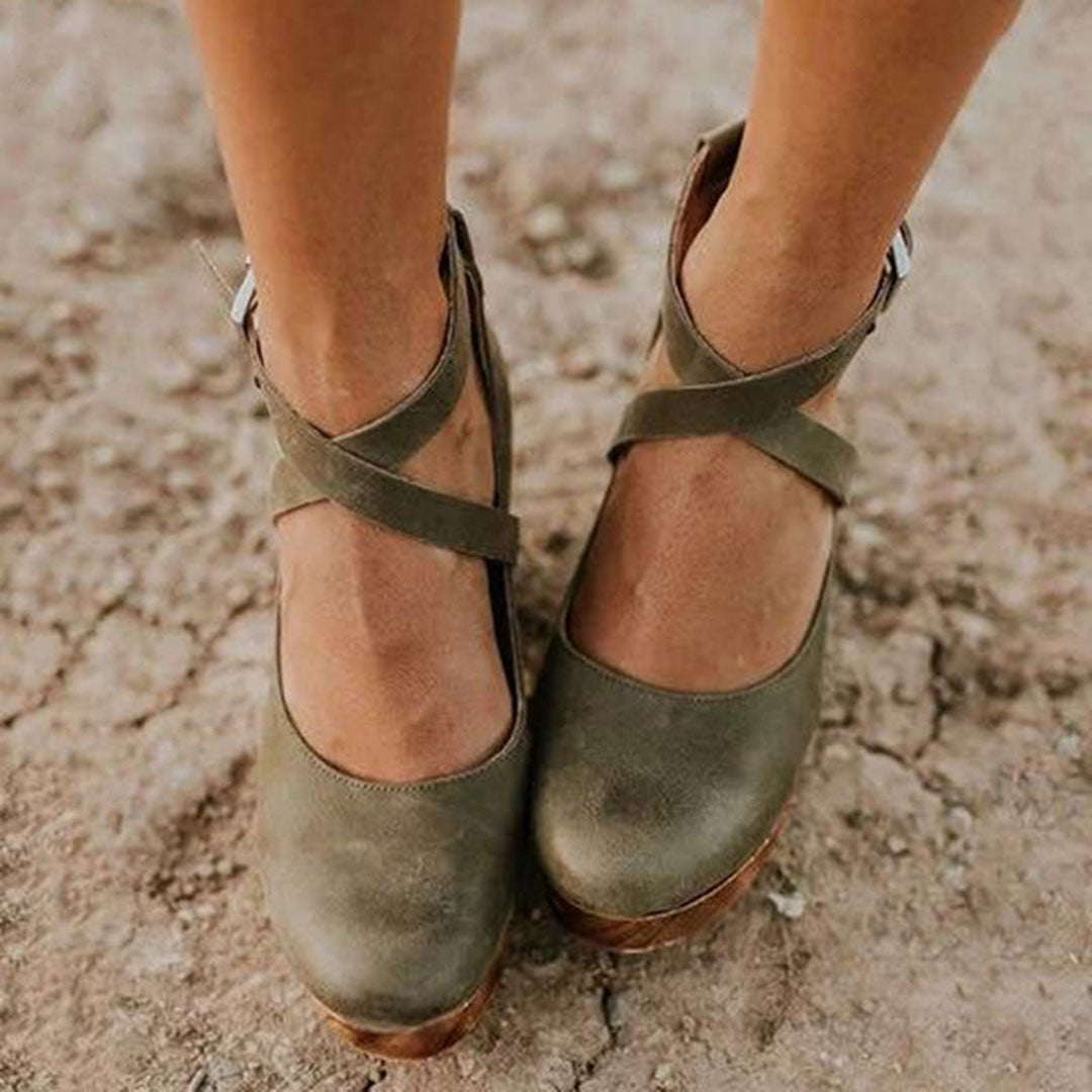 Women's Block Heel Shoes Ankle Strap Buckle Closure
