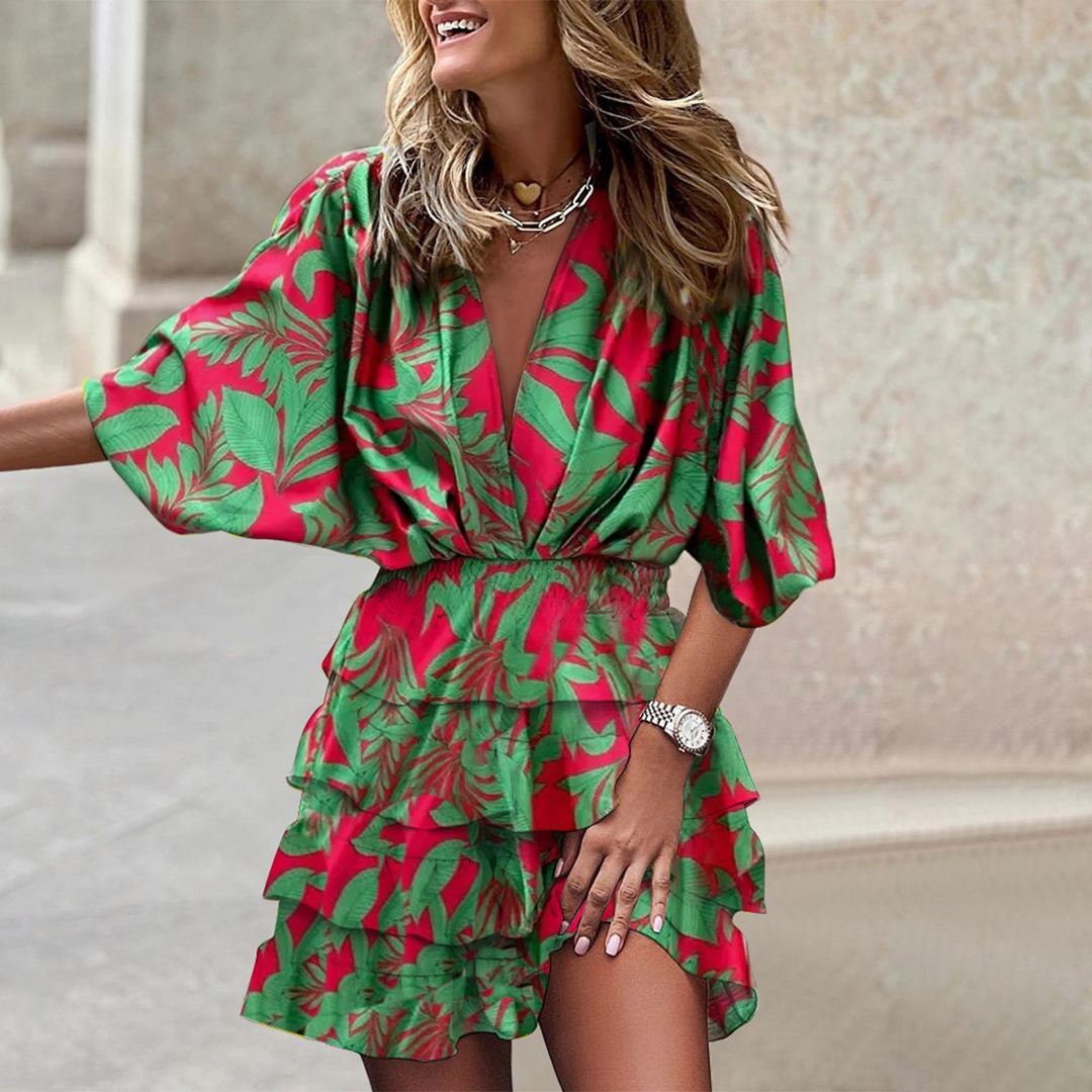 Women's V-Neck Mini Geometric Print Dress