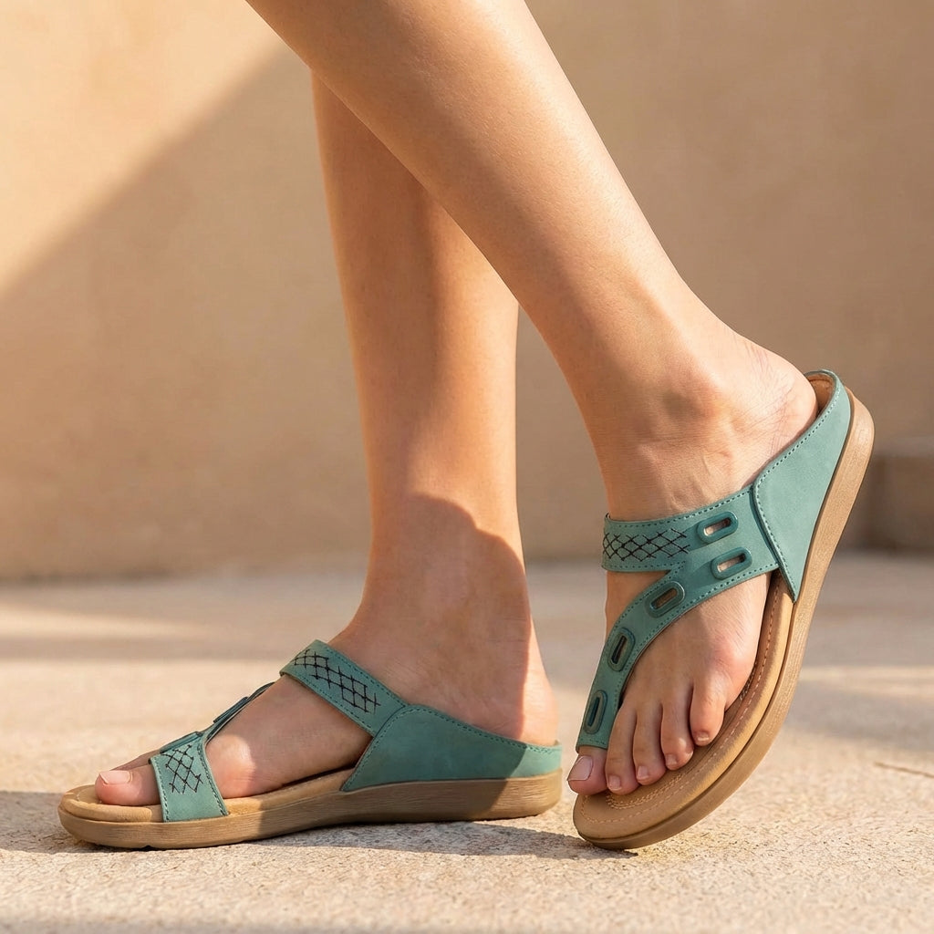 Relaxed Fit Women's Thong Sandals Perforated Metallic Accents