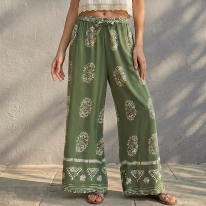 Women's Wide Leg Floral Pants Ankle Length - VibreMode