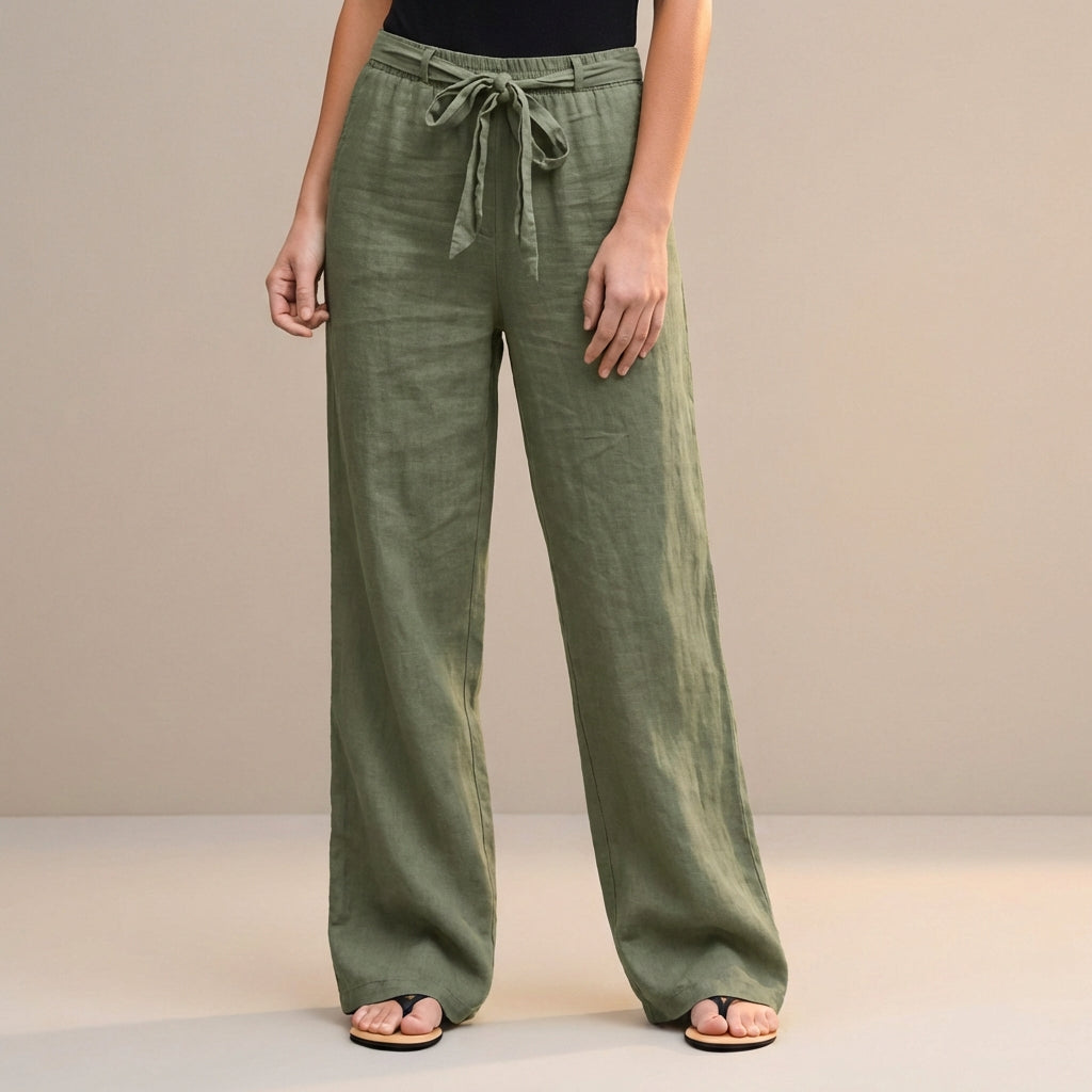 Women's High Waist Wide Leg Trousers Self Tie Waist