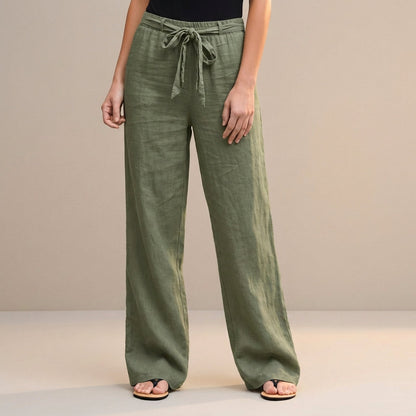 Women's High Waist Wide Leg Trousers Self Tie Waist