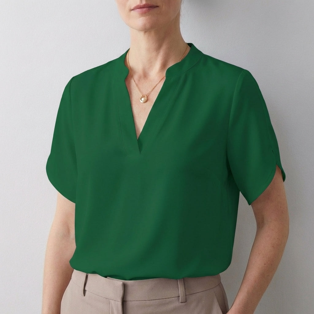 Women's Relaxed V-Neck Blouse Split Sleeves