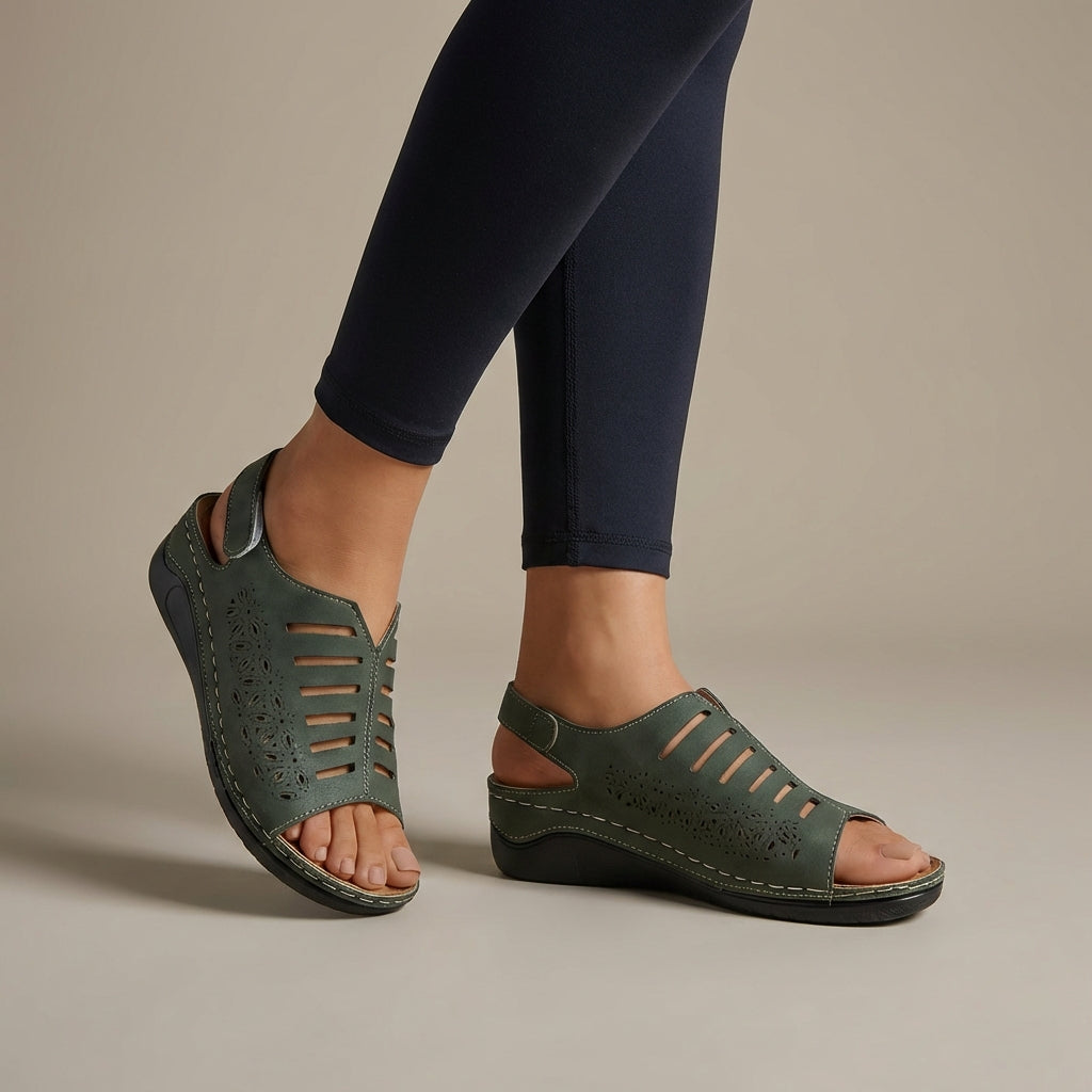 Women's Wedge Sandals Floral Cut-Out Adjustable Strap