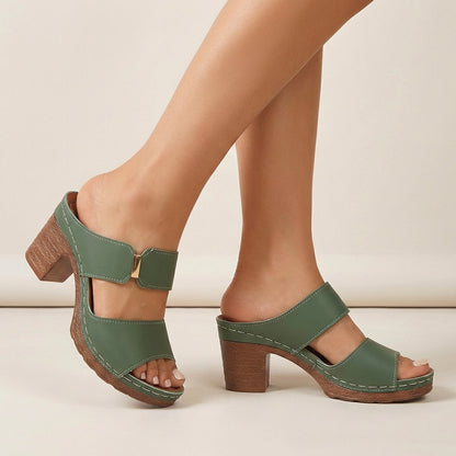 Women's Quilted Slide Sandals Block Heel Metallic Accent