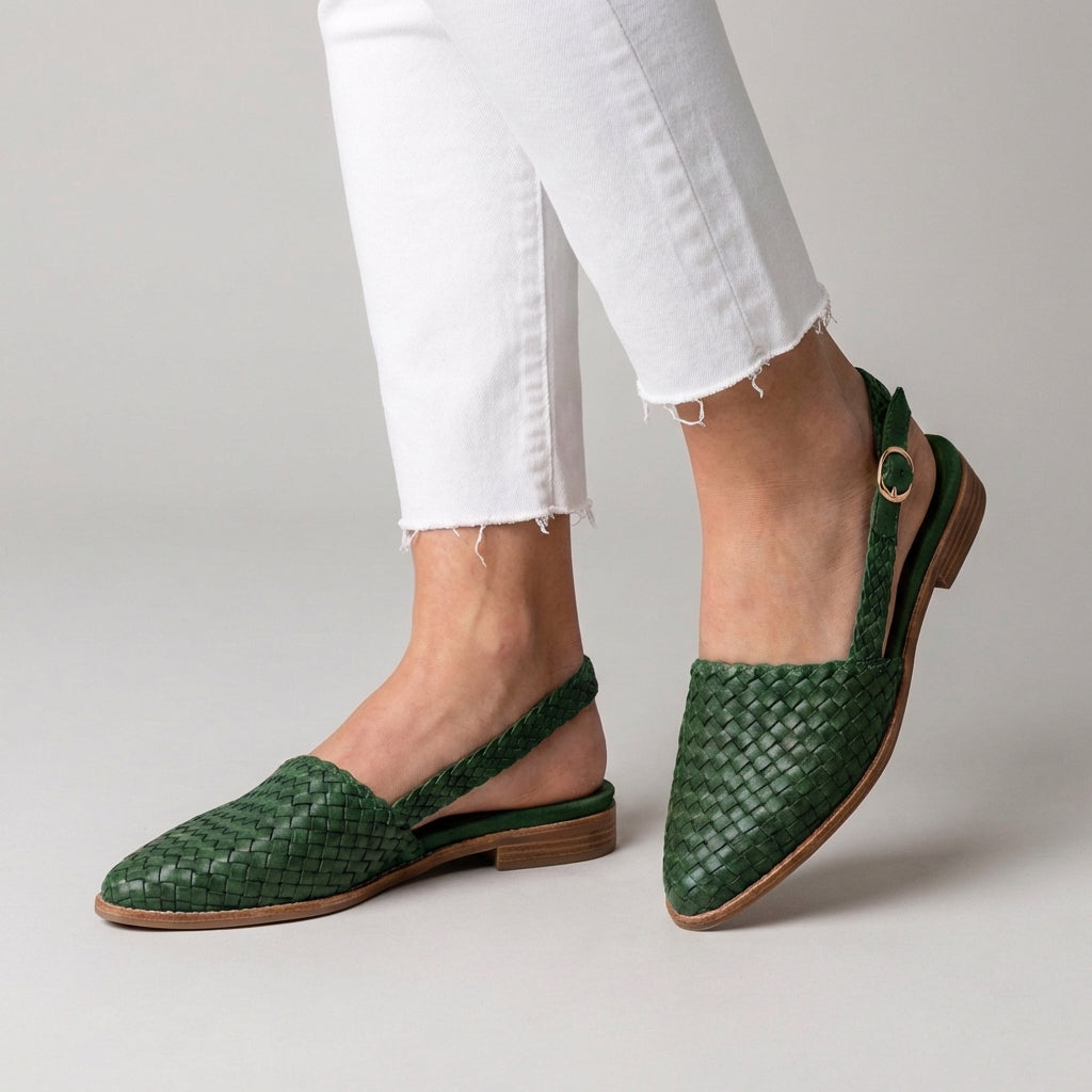 Vegan Leather Pointed Toe Slingback Flat Shoes