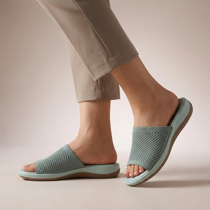 Women's Knit Slide Sandals Contoured Footbed