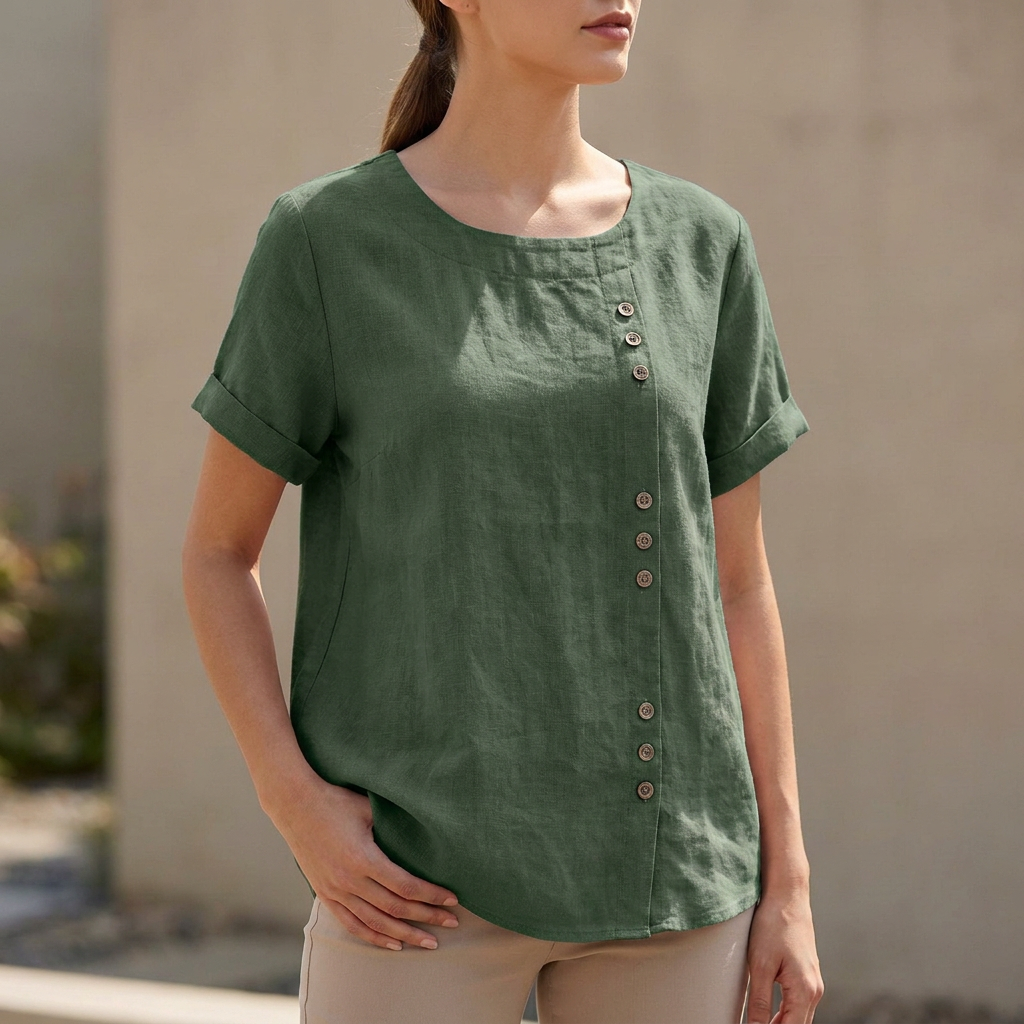 Women's Short Sleeve Blouse Asymmetric Button Detail