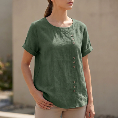 Women's Short Sleeve Blouse Asymmetric Button Detail