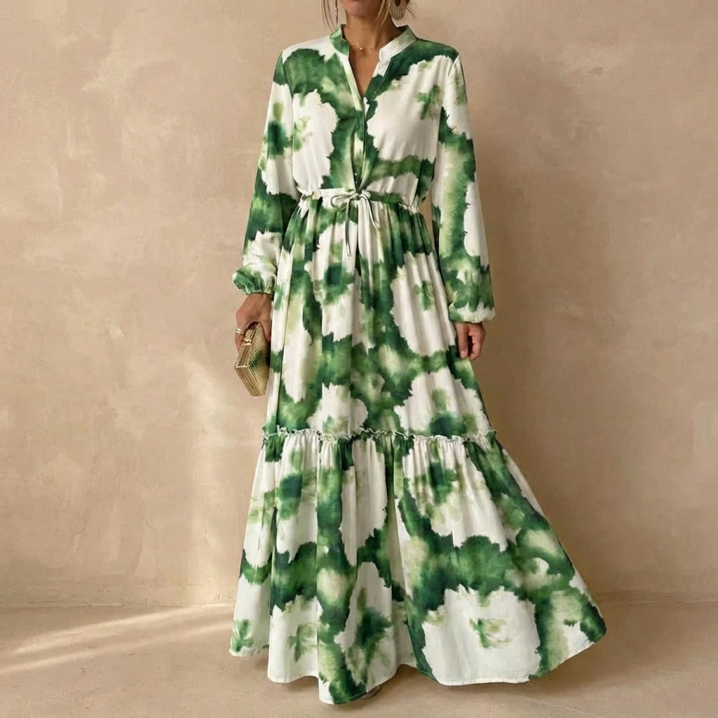 Women's Tiered Maxi Dress Ruffled Tie Waist - VibreMode