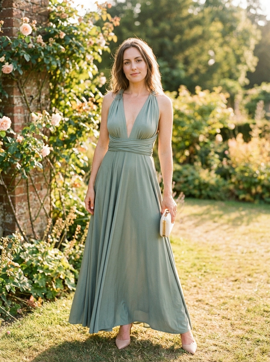 Women's Maxi Dress Knit Wrapped Bodice Flowing