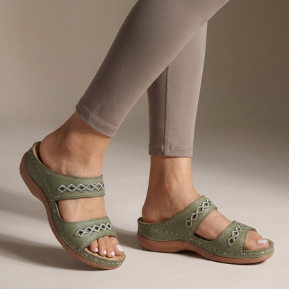 Hershey Women's Orthopedic Sandals Leather Cut-Out Strap Brown