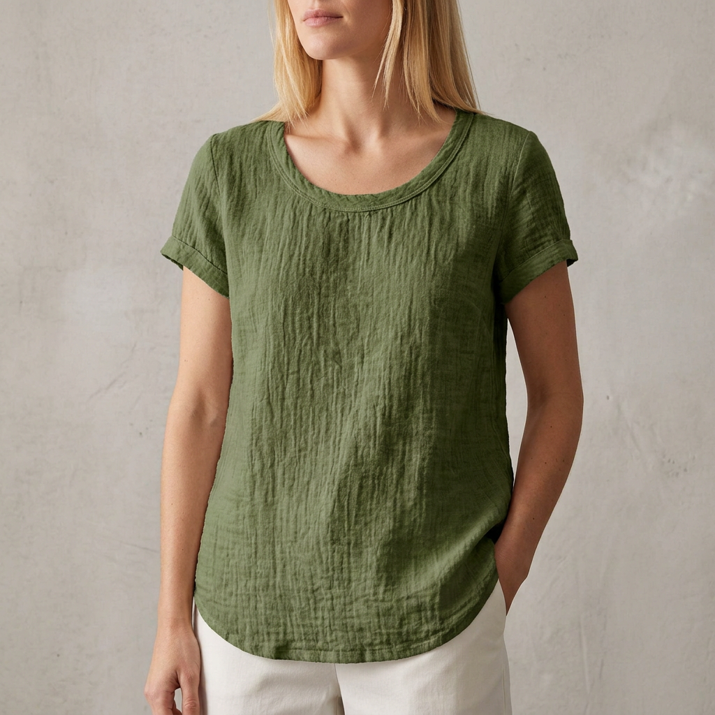 Relaxed Fit Casual T-Shirt Cotton Cuffed Sleeves