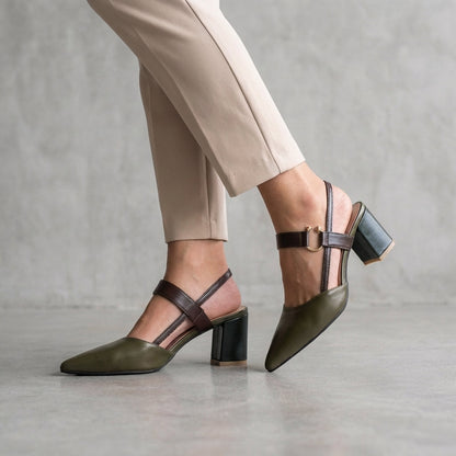 Women's Pointed Toe Slingback Shoes Block Heel Decorative Strap