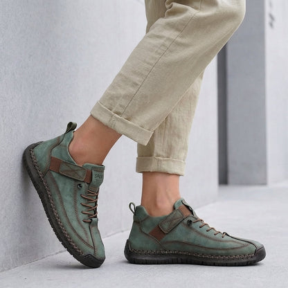 Mens Lace-Up Sneakers Leather Moc-Toe Brown