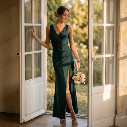 Women's Maxi Dress V-Neck Wrap High Slit - VibreMode