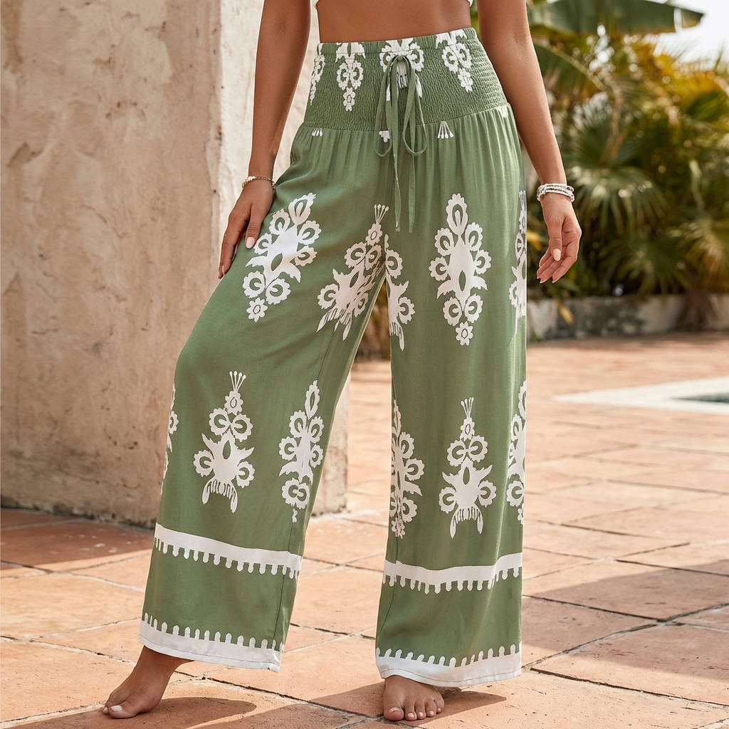 Women's Wide Leg Pants Flowing Bohemian Style - VibreMode