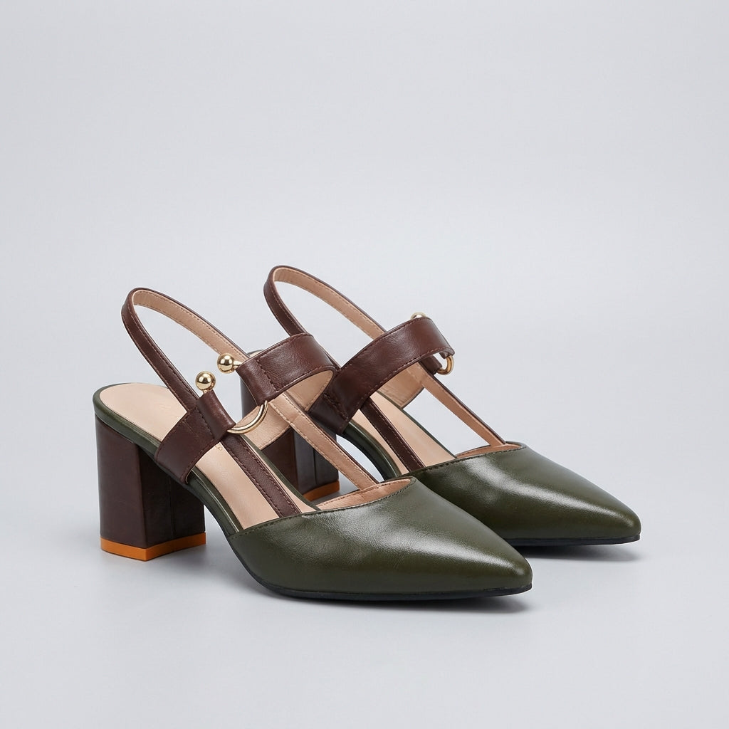Women's Leather Slingback Pumps Buckled Strap Clear Details
