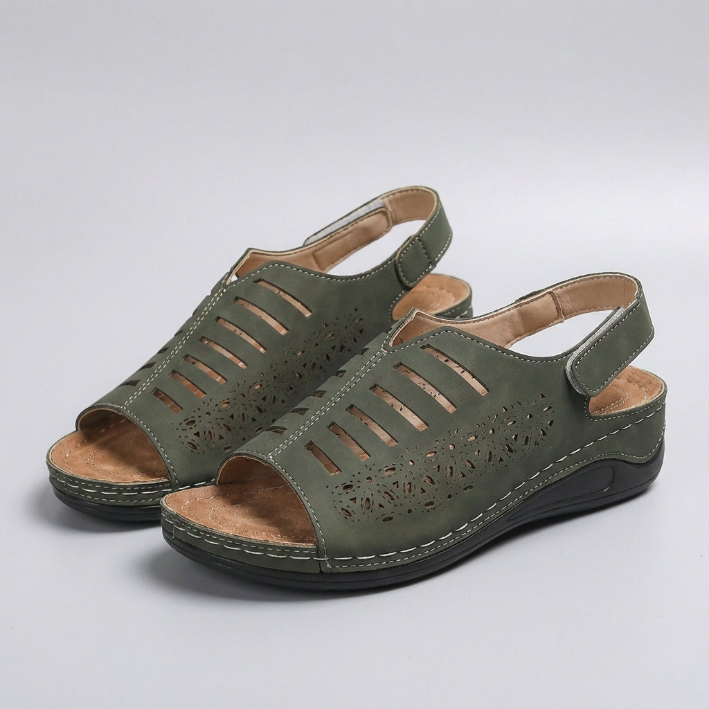 Women's Wedge Sandals Floral Cut-Out Adjustable Strap