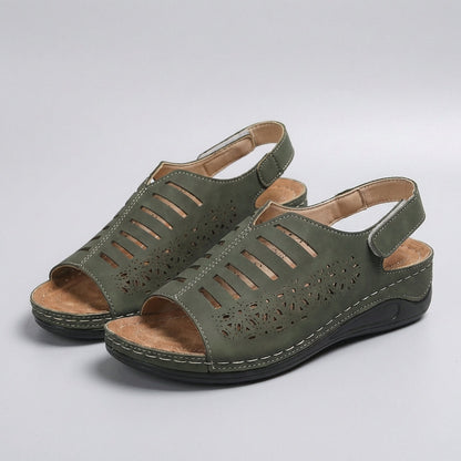 Women's Wedge Sandals Floral Cut-Out Adjustable Strap