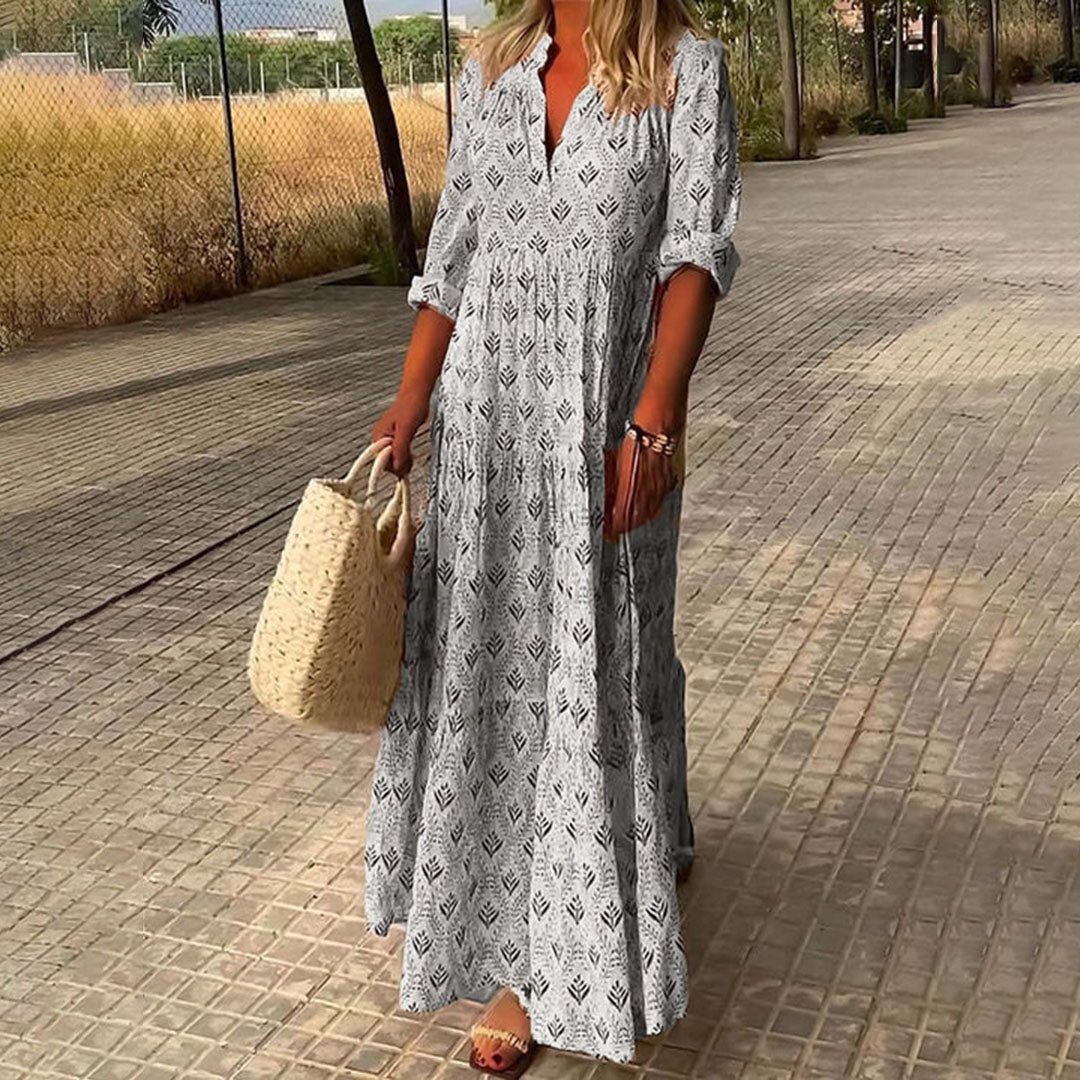Women's Maxi Dress Roll-Up Sleeves