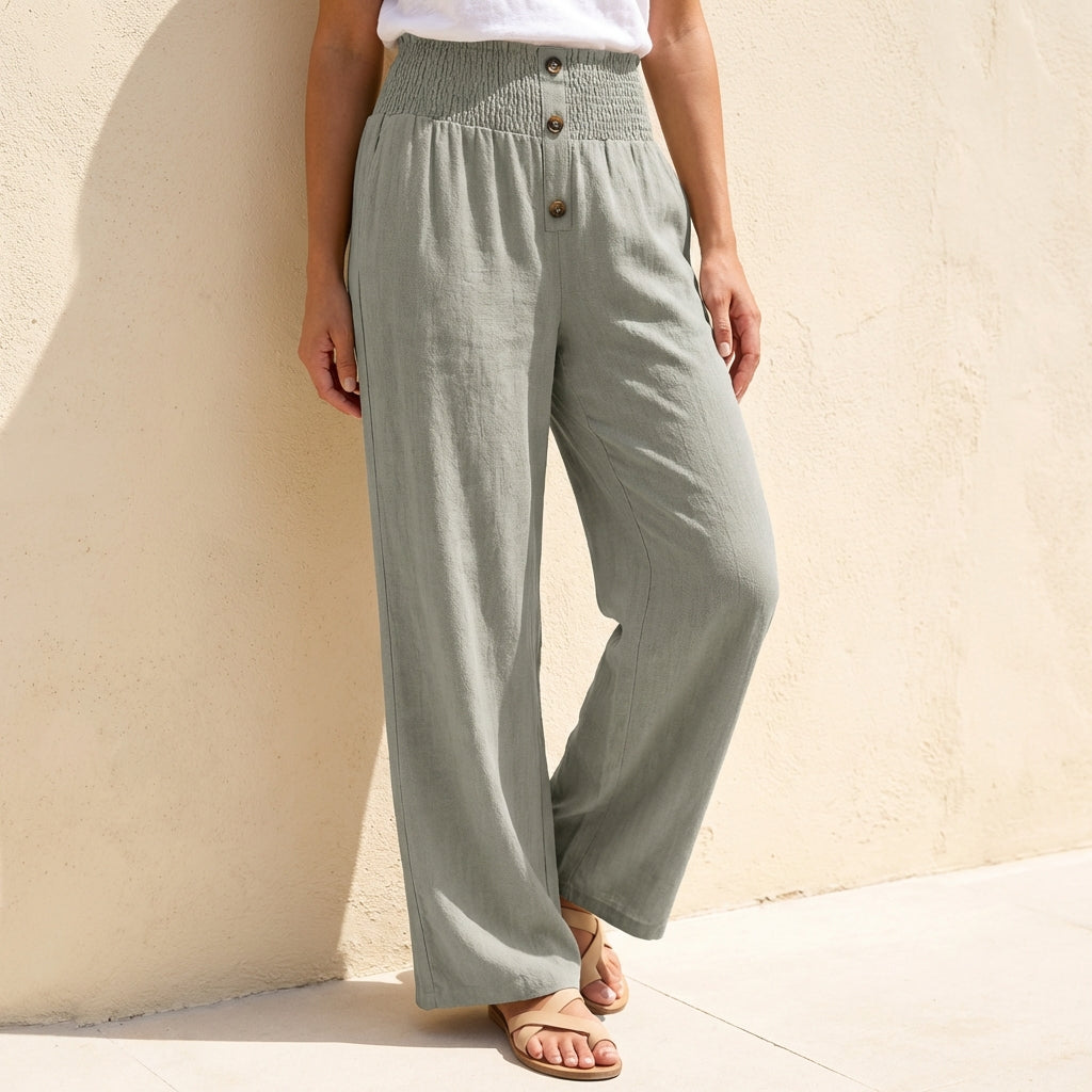 Women's Relaxed Wide Leg Pants Shirred Waistband