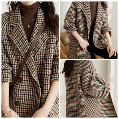 Women's Checked Wool Coat Comfortable Fit