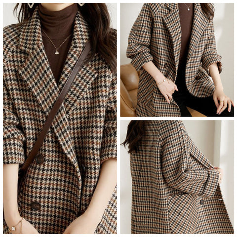 Classic Ladies Plaid Coat with Fleece Lining
