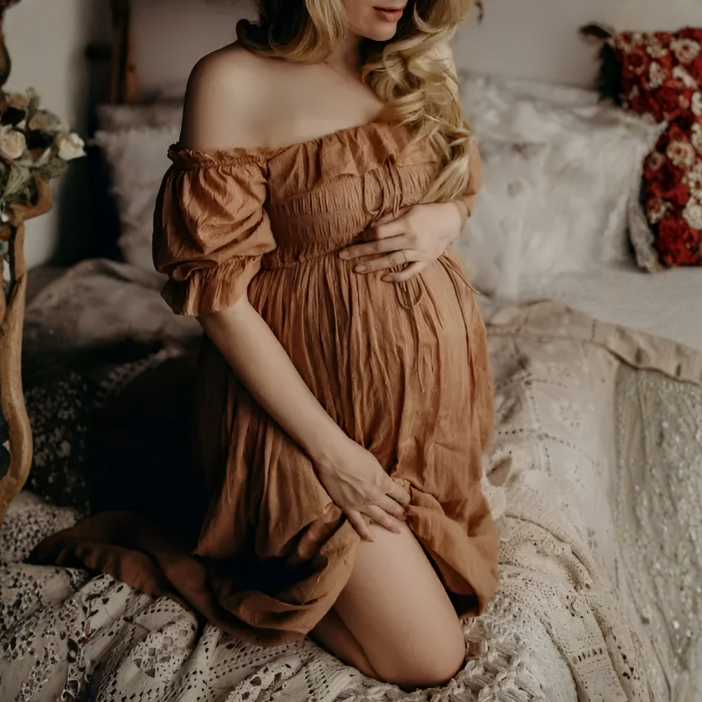 Women's Off Shoulder Maxi Maternity Dress - VibreMode