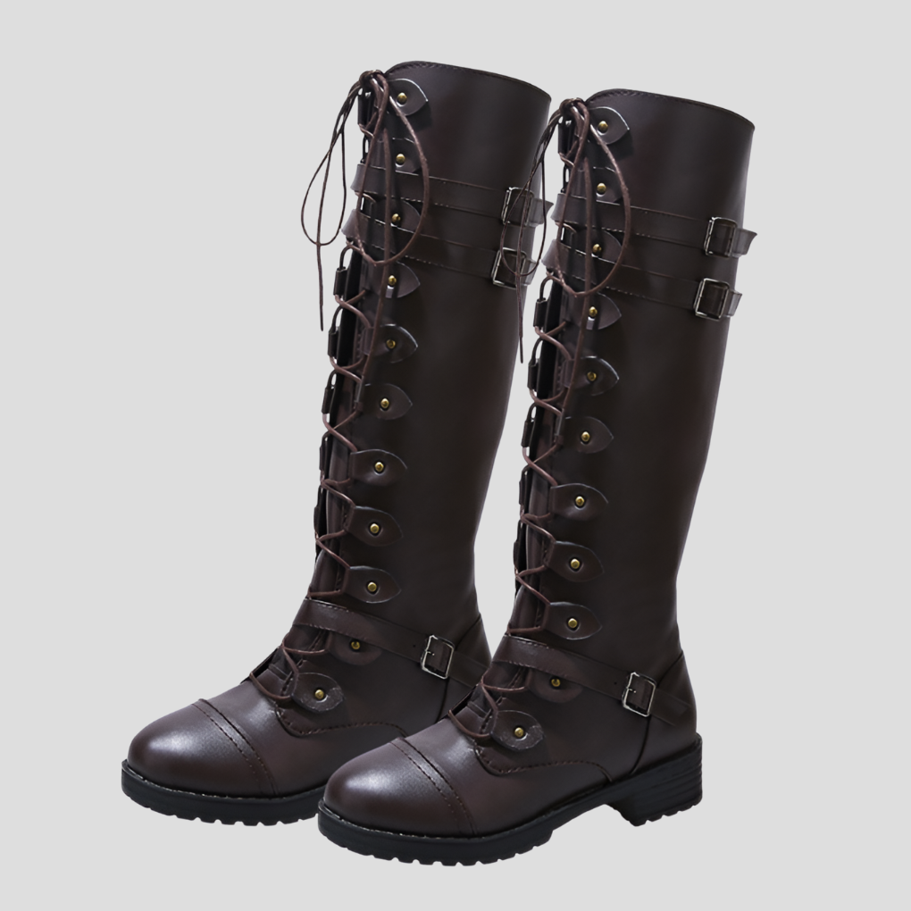 Women's Lace-Up Boots Buckle Detail Brown