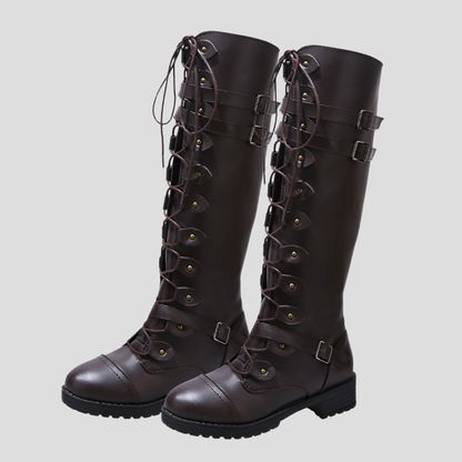 Women's Lace-Up Boots Buckle Detail Brown