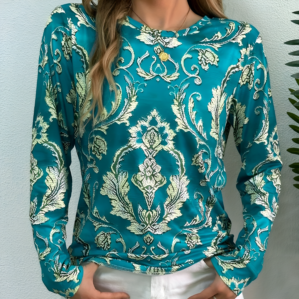 Women's Long-Sleeve Blouse Green Printed