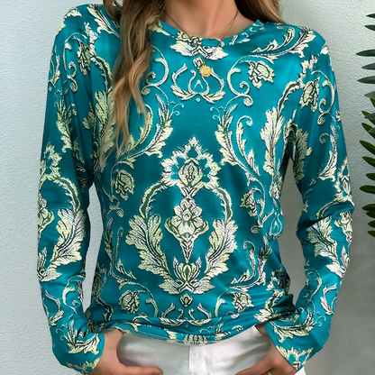 Women's Long-Sleeve Blouse Green Printed