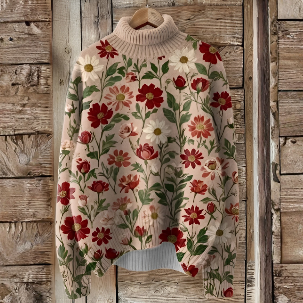 Chloe | Ladies' Cold Weather Floral Crew Neck Sweater - VibreMode