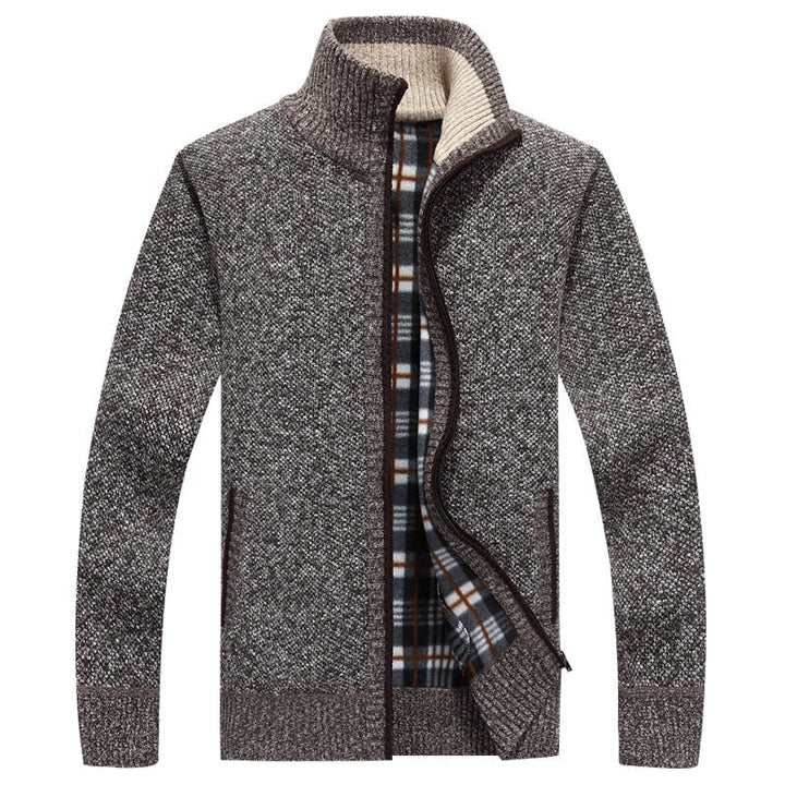 Men's Knitted Sweater Zipper Warm Gray