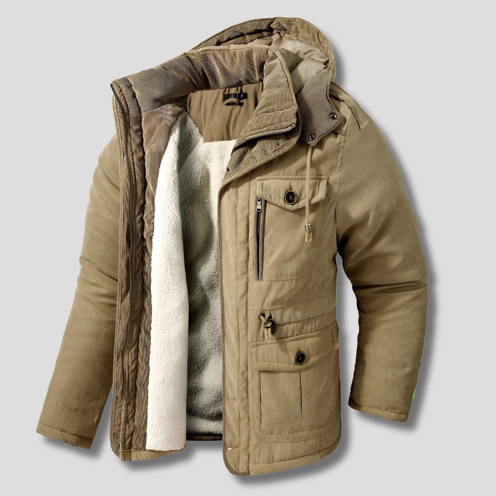 Men's Winter Parka Jacket Multi-Pocket Waterproof Black